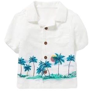 NWT OLD NAVY Getaway to Palm Sunset Print Button Down Shirt Ivory Boys 2T